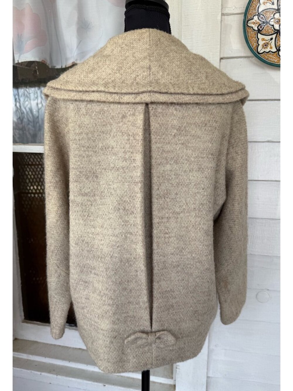 Vintage 50s "A Present Vogue" Short Wool Open Overcoat Beige M/L - Picture 3 of 16
